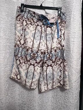 Split Women's Floral Print Board Shorts in White, Light Blue, Brown